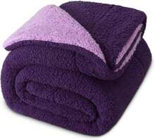 Reversible Sherpa Throw Blanket For Couch, Thick And Warm Fleece Blanket For Winter, Soft Plush Fluffy, 50x60 Inches, Deep Purple/Lilac, 2025 - Tím đậm/ Tím nhạt - Xem 4