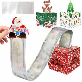 1/3 Juego de Alcancía Navideña para Regalo de Dinero con Diseño de Dibujos Animados de Papá Noel, Renos y Árbol de Navidad, Divertido Portador de Efectivo Sorpresa para Amigos, Novias, Esposas y Familia en Fiestas Navideñas