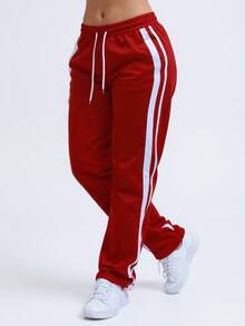 Women's  Straight Leg Lowrise Sweat Pants Drawstring Elastic Joggers Pantswith Pockets - 紅色 - 查看 8