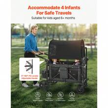 Wagon Stroller For 4 Kids, Push Pull Quad Collapsible Stroller With Adjustable Handle, Safety Harness & Removable Canopy, 4-Seater Stroller Wagon For Camping, Dark Gray & Black (330LBS Loading) - 深灰色和黑色 - 查看 3