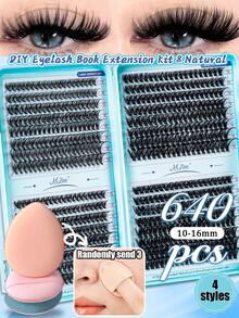 640PCS D Curl Cluster Lashes, 10D-100D Mixed Density Long Lasting DIY Eyelashes For Beginners, Fake Lashes For Cosplay Wedding Dinner Stage Makeup - D - 查看 10
