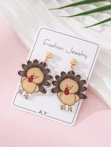 1 Pair Cute Turkey Design Fashion Jewelry Earrings For Women, Perfect Gift For Holiday Party(The Actual Product Has No Cardboard.)