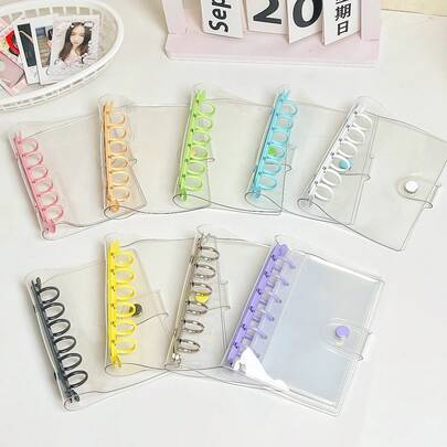 1pc A7 Transparent Loose Leaf Binder, Sticker Book, Cute Macaron Color Loose Leaf Planner, 6-Ring Loose Leaf Photo Album, Sticker Book, Single Snap Soft Leather Loose Leaf Notebook Sticker Book, A7 Transparent Refill Pages, PP High Transparency Material, Portable Large Capacity Photo Album, Suitable For KPOP Photo Cards, Trading Cards, Album, Etc.