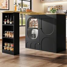 Mmm 360° Rotating Bar, Standing Table (138 X 39 X 102 Cm Frame), Coffee Bar Unit, Rotating Dining Counter With Storage, Kitchen Island, Three Doors With Shelves In Doors, Dividers, White/Black