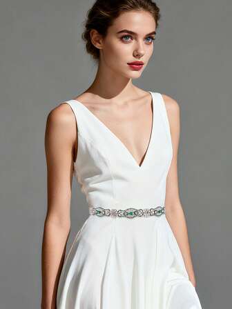 1件钻石新娘腰带，经典耐用女士腰带，手工制作，适合婚礼、正式晚宴，简约时尚百搭，奢华水晶水钻腰带，适合新娘、伴娘、礼服、盛会、派对、礼物、万圣节