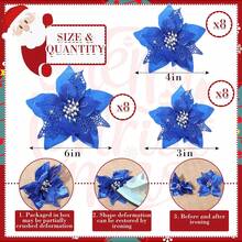 24 Pieces Christmas Artificial Glitter Poinsettia Flowers Xmas Flowers Wedding Christmas Tree New Year Ornaments(Royal Blue),26173575 - 寶藍色 - 查看 2