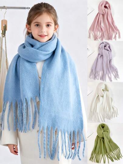 1pc Chic Minimalist Solid Color Cozy Scarf, Warm & Comfortable Unisex Scarf For Daily, School, Outdoor, Leisure, Travel, Gifting, Fashionable Accessory For Kids, Autumn/Winter