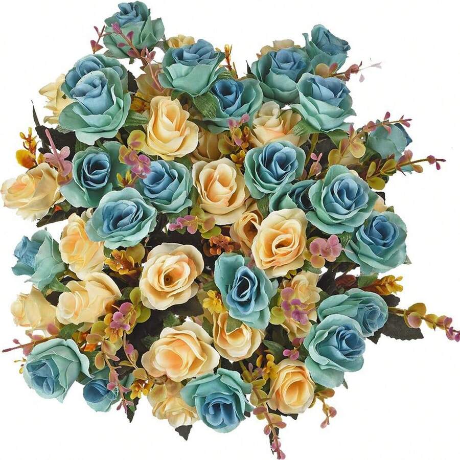 1/3/80 Stück künstliche Seide Rose & Eukalyptus Blumenstrauß, Valentinstag Geschenk, Hochzeitsdekoration DIY Kranz Material, Brautstrauß Accessoire, Hochzeitsauto Dekoration, Bogen Dekoration, Zuhause, Restaurant, Schlafzimmer, Vase Dekoration, Geburtstags Party Dekoration, Neujahrs Geschenk - Blau - Übersicht 1