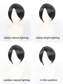 12英寸短款黑色韩流动漫Ji Nu波波头假发角色扮演合成万圣节派对耐热假发 - 黑色 - 查看 8