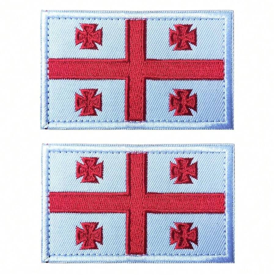 2 PCS Georgia Flag Patches Embroidered Tactical Military Morale Patch Applique Fastener Hook And Loop{Inchcolor_nameinch:InchGeorgiainch} - Georgia - View 1