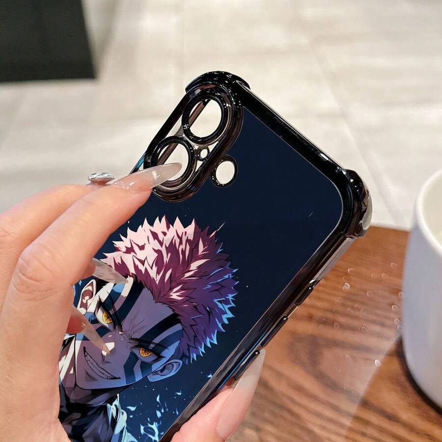 Funda de teléfono anti-caída de anime de batalla de sangre caliente, guerrero demonio, villano, para iPhone 17 Air 16 16e 15 14 13 12 Mini 11 Pro Max X XR XSMAX 8 7 e Plus, marco electrochapado, cubierta trasera transparente anti-caída, lujo de dibujos animados de alta gama - Mezcla de colores - Ver 1