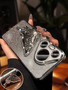 奢华电镀银色手机壳，带蝴蝶液体支架，闪亮水钻风格，新款夏季时尚硅胶防震软壳，兼容三星 Galaxy S24 S25 Ultra FE A56 A16 4G 5G，兼容小米 Redmi 14C，兼容华为 Honor OPPO Reno Realme MOTO Infinix，男女通用 Y2K 风格 2025 - 銀色 - 查看 6
