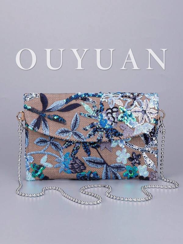 Sequin Embroidered Floral Envelope Bag, Ladies Fashion Sequin Patchwork Clutch Bag, Party Dinner Bag, Random Cut, Suitable For Women, Suitable For Parties, Weddings, Proms, Perfect For Parties, Weddings, PROM Dinners/Banquets, With Holiday Party Dresses, Evening Gowns And Sequin Dresses.