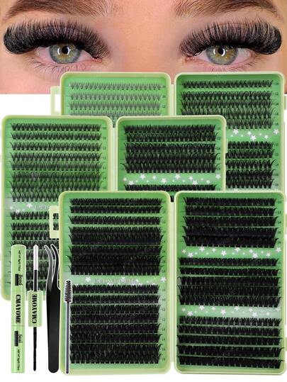 620/610/574 Clusters Lashes D Curl Individual Eyelashes With Bond And Seal, Tweezers, Mascara Wands, High Capacity Fake Lashes+Tools Easy To Use, Soft And Natural Look&Thick Fluffy Fake Eyelashes Extensions Kit Diy For Enlarge Eyes, Classic&Artificial&Portable&Realistic&Soft And Natural Look Fluffy False Eyelashes Large Capacity, Mixed Style Dense Industrial Eyelashes Beginner Friendly, Bundle Eyelashes Set, Suit For Beginner