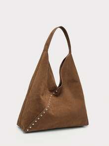 Women's Shoulder Bag/Handbag, Brown Suede, Large Capacity, Decorated With Rivets, Vintage Versatile Commuter Style, Suitable For Autumn/Winter Outings. - Brown - View 2