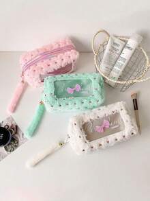 1 قطعة حقيبة قلم رصاص سعة كبيرة بتصميم عقدة الفراشة بسيط على الطراز الكوري، حقيبة تخزين قرطاسية عصرية، منظم للطلاب