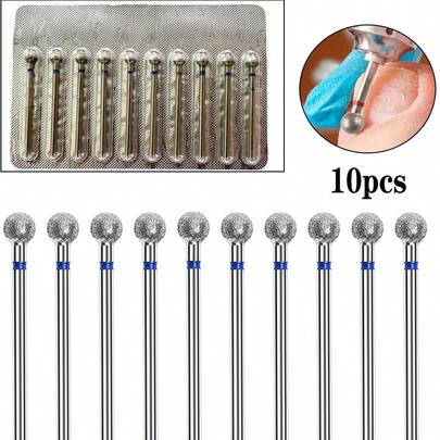 5.0mm Nail Grinder Heads, 10pcs Set, Blue Round Storage Box, Multi-Color Options, Professional Callus Remover Suitable For Pedicure And Manicure