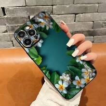Funda de Teléfono con Patrón Floral, Decorada con Plumeria Vibrante y Diseño de Hojas Verdes Exuberantes, Compatible con los Modelos  16, 15, 14, 13, 12, 11 Pro, Material TPU, Protección Antigolpes.Es un excelente regalo para familiares, amigos, niños, cumpleaños, Año Nuevo, días festivos, para novio, novia y el Día de San Valentín. - Colores mixtos - Ver 5