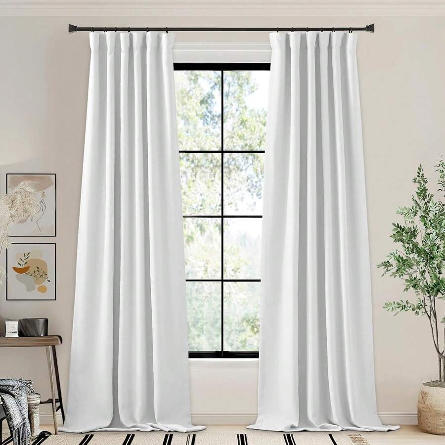 2025 Bedroom Curtains 2 Panels Sets Faux Linen Textured, Pinch Pleated Room Darkening Light/Heat Blocking Window Drapes Thermal Insulated For Living Room, Angora, W50 X L108, 2 Panels - 鉤腰帶 | 灰白色 - 查看 1