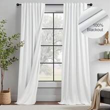 2 paneles de cortinas opacas de lino color crema de 84 pulgadas de largo, aislamiento térmico y bloqueo de luz, estilo rústico y de granja, blanco marfil, 2025 - Blanco - Ver 5