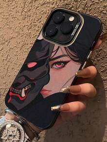Una funda para  con diseños de máscaras Hannya de estilo japonés, doncellas y samuráis, compatible con las series  17AIR/16E/15/14/13/12/11/XR/XSMAX/Pro/Promax/PLUS, y también con  S25/S24/S23/S22/S21/S20/FE/PLUS/ULTRA/A55/ A35/A34/A32/A25/A16/A15/A13/A12/A06/A05S/A04E/A03CORE. Fabricada con material PC+TPU, esta funda para teléfono tiene un aspecto elegante, es resistente a los golpes, protege contra caídas y es resistente a la suciedad. Ofrece un agarre cómodo, lo que la hace adecuada para uso personal o como regalo para familiares y amigos. Perfectas para San Valentín, Acción de Gracias, Halloween, Navidad, Año Nuevo y otras ocasiones festivas. - Negro - Ver 2