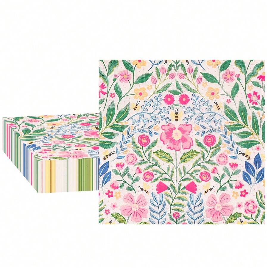 20pcs/40pcs/100pcs Retro Floral Guest Napkins Vintage Wildflower Disposable Napkins Colorful Flower Dinner Hand Paper Napkins For Bathroom Spring Fall Wedding Party Table Supplies - Multicolor - View 1