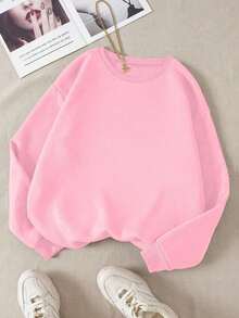 LCWomen's Drop Shoulder Long Sleeve Sweatshirt,Long Sleeve Tops Graduation,Back To School Outfits,Graduation,Teacher Outfits Women,Back To School Pullover Fall OutfitCasual Daily Wear - 粉色 - 查看 1