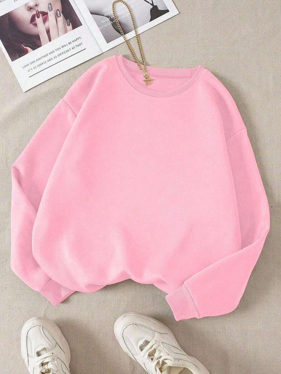 LCWomen's Drop Shoulder Long Sleeve Sweatshirt,Long Sleeve Tops Graduation,Back To School Outfits,Graduation,Teacher Outfits Women,Back To School Pullover Fall OutfitCasual Daily Wear - 粉色 - 查看 1