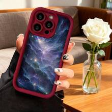 Cubierta de teléfono con diseño de galaxia azul y morado para iPhone 14 Pro Max funda protectora con estampado espacial brillante ideal para uso diario y viajes - Negro - Ver 4