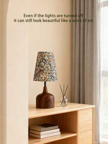 1pc LED Wooden Grain Metal Desk Lamp, Retro Fabric Pleated Lampshade Soft Light, Nordic, Italian Style, Rustic Living Room Bedroom Modern Minimalist Reading Study Desk Personalized Creative Minimalist, Warm Light Decor Multi-Purpose Warm Light Camping Romantic Elegant Atmosphere Bedside Lamp - Multicolor - View 7