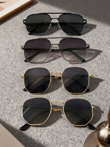 1 Pair/4 Pairs Unisex Couple Combination, Square Metal Fashion Glasses, Elegant Luxury High-Quality Glasses, Versatile, Suitable For All Face Shapes, Applicable For Parties, Holidays, Outdoor Travel, Hiking, Photography, Women's Clothing, Business Casual Gifts, Beach Accessories, With Windproof And Sand Protection Function, Suitable For All Seasons. - Multicolor - View 5