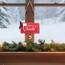 Adornos navideños colgantes: Lindo buzón de Papá Noel, adornos de madera para colgar en la decoración del hogar - Rojo - Ver 2