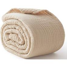 108" X 90" King Size 100% Cotton Cooling And Soft 6-Layer Muslin Throw Blanket, Lightweight Quilt Bedspread Coverlet For Adults All Season, Linen Beige - 01 - Màu be - Xem 6