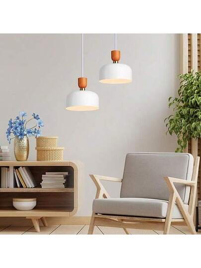 Alpinaluz Moderne Nordic Hang Verlichting 30cm Wit Metal Wood Effect, Adjustable Height, E27 Socket, Kitchen Or Dining Room view 9