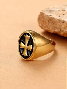 1pc Vintage Style Hip-Hop Classic Personality Cross Stainless Steel Men's Ring Party For Daily Wear Perfect Gift - Ring - View 3