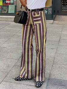 Pantalon élégant et stylé à rayures contrastées avec poches et fermeture éclair, idéal pour les vacances, les voyages, l'aéroport, l'école et les vacances.