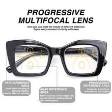 1pc Fashion Large Frame Multifocal Reading Glasses, 2-In-1 Progressive Lens, Classic Black & Leopard Print Elements, Flexible Spring Hinges For Comfortable Fit, Elegant Ladies Bifocal Glasses For Daily Office Reading