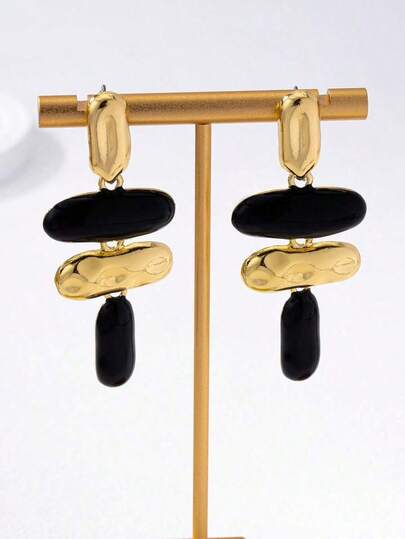 1 Pair Exaggerated Asymmetric Geometric Enamel Dangle Earrings, European And American Style