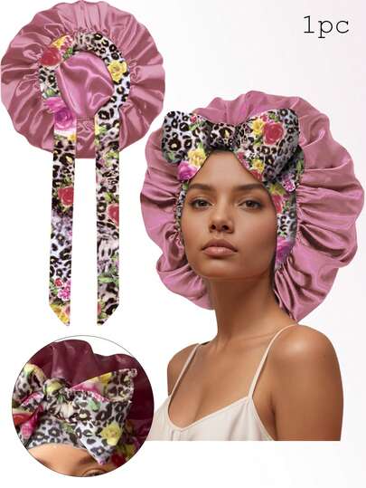 Gorro de mujer con estampado, de satén suave y sedoso. Gorro casual y cómodo para dormir, turbante. Gorro de satén suave y sedoso con estampado de unicolor para el cabello y el sueño casual y cómodo diario.