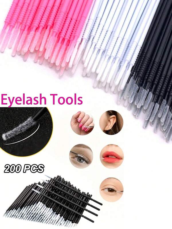 100/200 pièces Brosses de nettoyage de maquillage jetables à long filetage nano, Démaquillant pour extensions de cils, Démaquillant ultra fin, Démaquillant super fin pour eye-liner, Micro-applicateurs pour le contouring, le maquillage, les yeux, les cils, les lèvres et le nettoyage de la peau, Extensions de cils