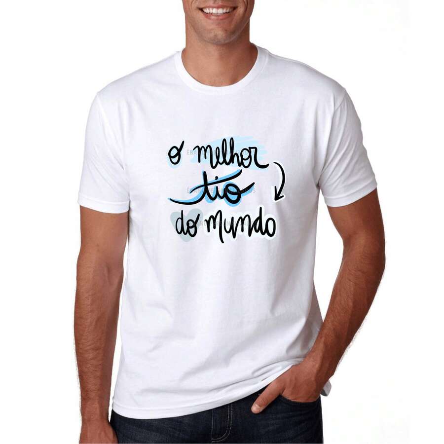 Camiseta moda casual o melhor tio do mundo presente aniversário gola redonda - Branco - Visão 1