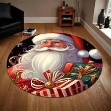 Weihnachts-Rundteppich - Vintage Weihnachtsmann und Rentier Design, fleckabweisend, leicht, maschinenwaschbarer Polyester-Teppich, geeignet für Wohnzimmer, Schlafzimmer, Innenraum-Feiertags-Dekoration, rutschfester Memory-Schaum Küchenteppich - Verschiedenfarbig - Übersicht 9