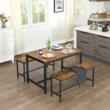 VASAGLE Banco de Comedor, par de 2, Estilo Industrial, Marco de Acero, para Cocina, Sala de Estar, 12.8 x 42.5 x 19.7 Pulgadas, café - Marrón - Ver 3
