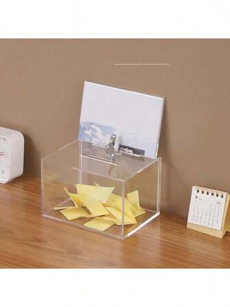 1pc Stylish Transparent Opinion Collection Box With Secure Key Lock – Ideal Plastic Voting Container For Trade Shows, Corporate Settings, And Confidential Suggestion Management