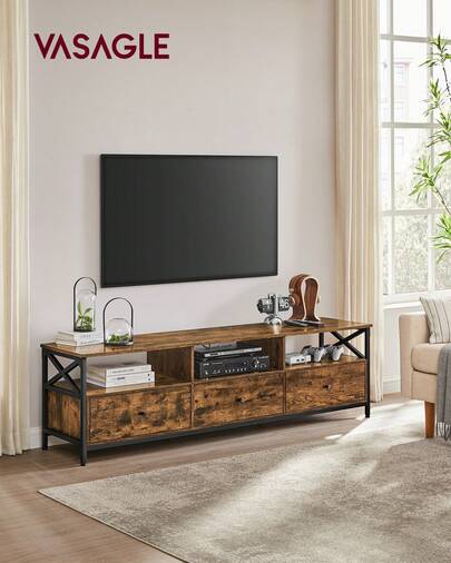 TV Stand, TV Cabinet For Up To 80 Inch TV, TV Table With 3 Drawers And 3 Open Shelves, 40 X 178 X 50 Cm, For Living Room, Bedroom, Steel Frame, Rustic Brown And Black