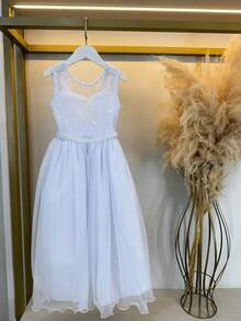 Vestido Infantil Longo Branco C/ Renda Casamentos Festas