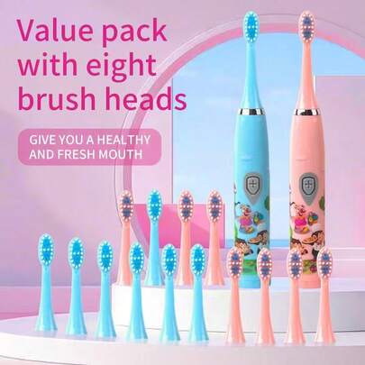 فرشاة أسنان كهربائية للبالغين - بطارية طويلة الأمد وتشمل 8 رؤوس فرشاة - للعناية الشاملة والتنظيف والتبييض