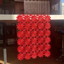 1pc Red Holiday Table Runner, Hollow Sunflower Lace Trim Table Runner, Party Tablecloth, Elegant Embroidered Rectangular Tabletop Cover Fabric, Polyester, Decor For Restaurant, Kitchen, Living Room, Cafe, Home Goods, Christmas, New Year, Valentine's Day And Other Holidays, Best Gift, Multiple Sizes Available - Red - View 3