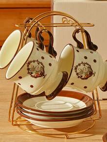 1pc Vintage Rabbit Ceramic Coffee Mug, Polka Dot Embossed Teacup, French Retro Milk Cup, Suitable For Home, Party, All Seasons, Great Gift For Women