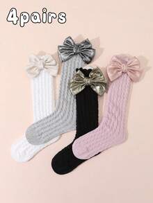 4 Pairs Kids' Solid Color Bowknot No Show Flat Socks